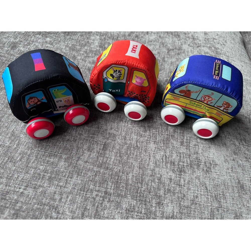 Soft Plush Toy Vehicles School Bus Taxi Police Car Cartoon Animals, 1-3 Years